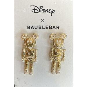 New Disney X Baublebar Christmas Holiday Mickey Nutcracker Dangle Earring Gold